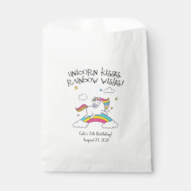 Unicorn Rainbow White Favour Bag (Front)
