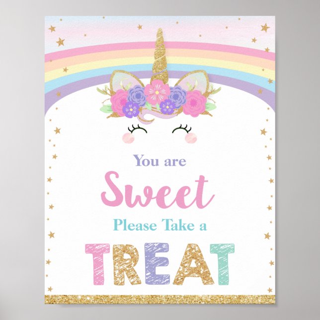 Unicorn Rainbow You're Sweet Take a Treat Sign  (Front)