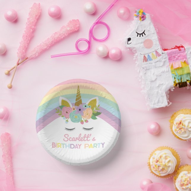 Unicorn Rainbows Birthday Party Paper Plate (Party)