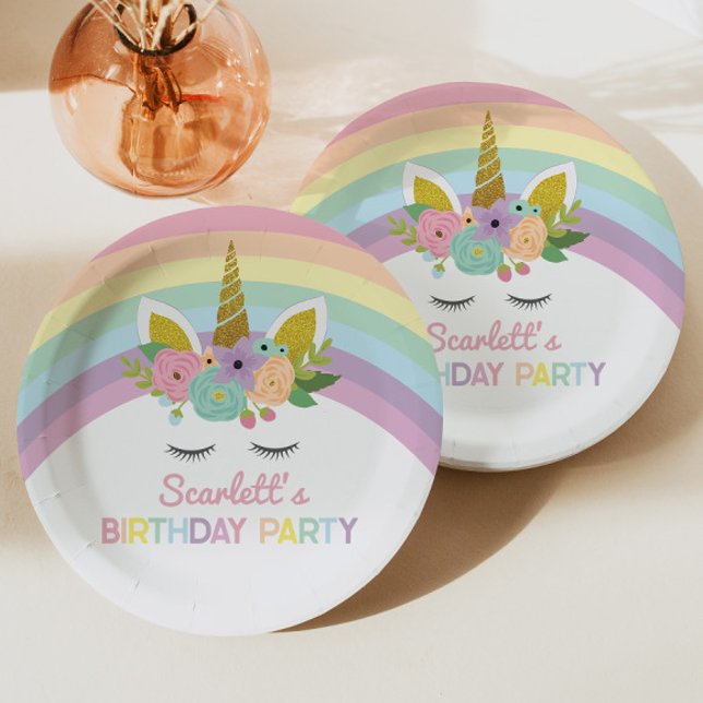 Unicorn Rainbows Birthday Party Paper Plates (Creator Uploaded)