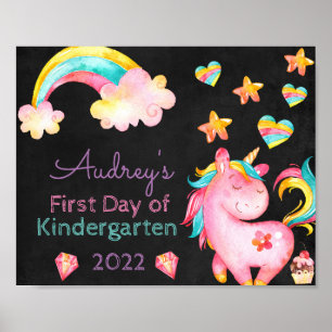 Unicorn & Rainbows First Day of School Chalkboard Poster