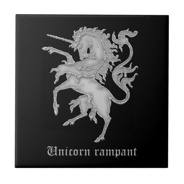 Unicorn rampant mediaeval heraldry tile (Front)