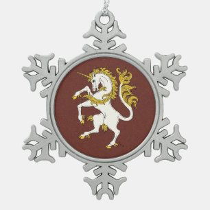 Unicorn Rampant Snowflake Pewter Christmas Ornament