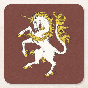 Unicorn Rampant Square Paper Coaster