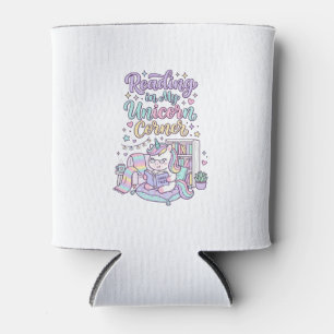 Unicorn Reading in My Unicorn Corner Cute Pastel T Can Cooler