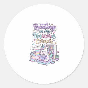Unicorn Reading in My Unicorn Corner Cute Pastel T Classic Round Sticker
