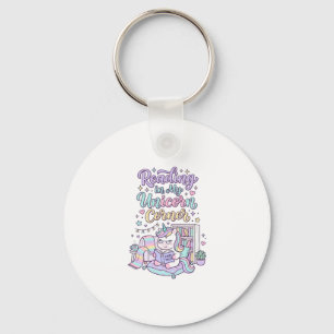 Unicorn Reading in My Unicorn Corner Cute Pastel T Key Ring