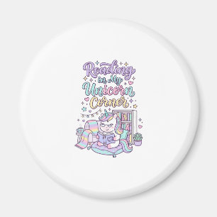 Unicorn Reading in My Unicorn Corner Cute Pastel T Magnet