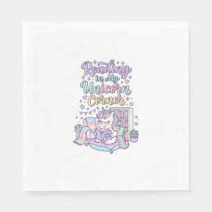 Unicorn Reading in My Unicorn Corner Cute Pastel T Napkin