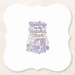 Unicorn Reading in My Unicorn Corner Cute Pastel T Paper Coaster
