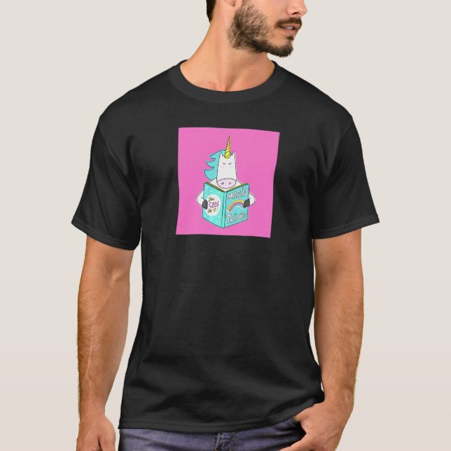 Unicorn Reading Magic Tricks Book Cute Humour Pink T-Shirt (Front)