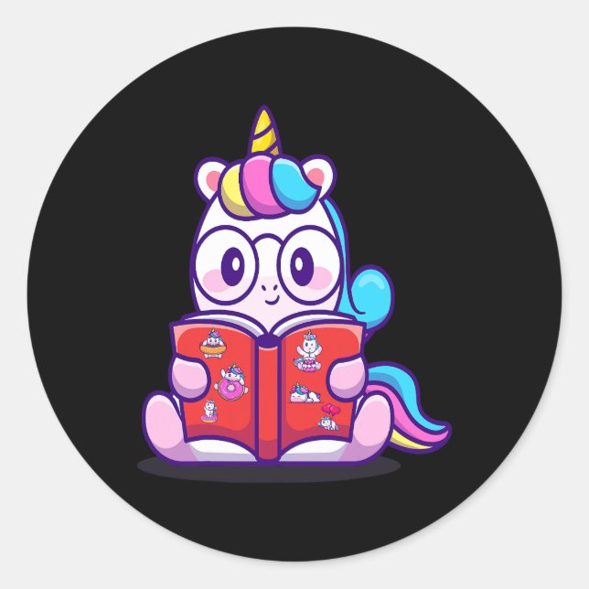 Unicorn reads here journal notebook classic round sticker (Front)