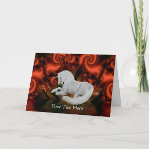 Unicorn Red Fractals Fantasy Art Photo Card