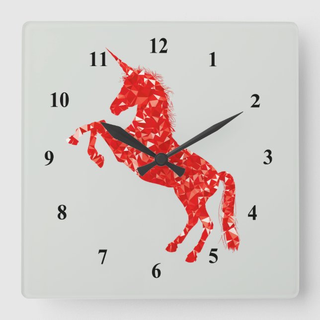 Unicorn red glitter mythical fantasy square wall clock (Front)