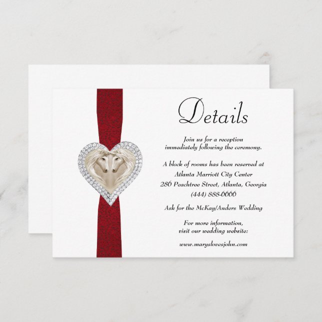 Unicorn Red Lace Wedding Details Enclosure Card (Front/Back)