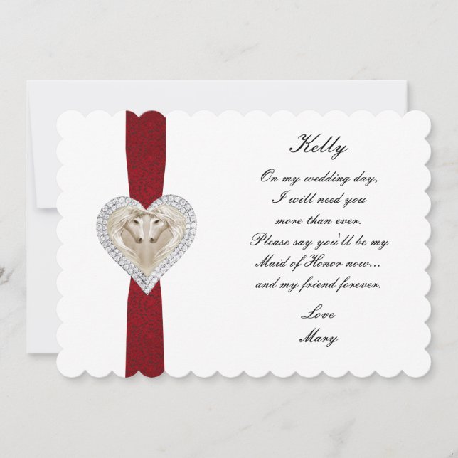 Unicorn Red Lace Wedding Maid Of Honour Card (Front)