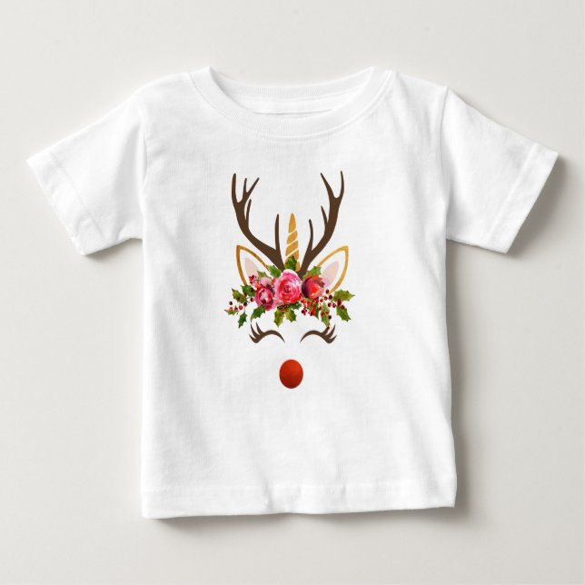 Unicorn Reindeer / Christmas Baby T-Shirt (Front)