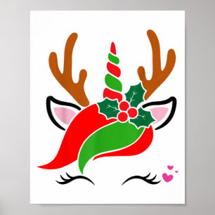 Unicorn Reindeer Face Cute Christmas Funny Poster