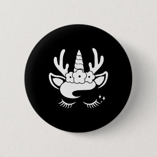 Unicorn Reindeer Face With Flowers Wreath Cute Chr 6 Cm Round Badge