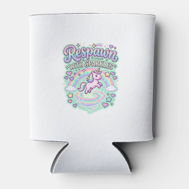 Unicorn Respawn with Sparkles Premium Vector Stick Can Cooler (Front)