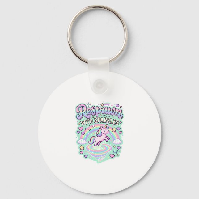 Unicorn Respawn with Sparkles Premium Vector Stick Key Ring (Front)
