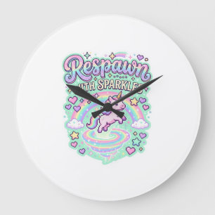 Unicorn Respawn with Sparkles Premium Vector Stick Large Clock