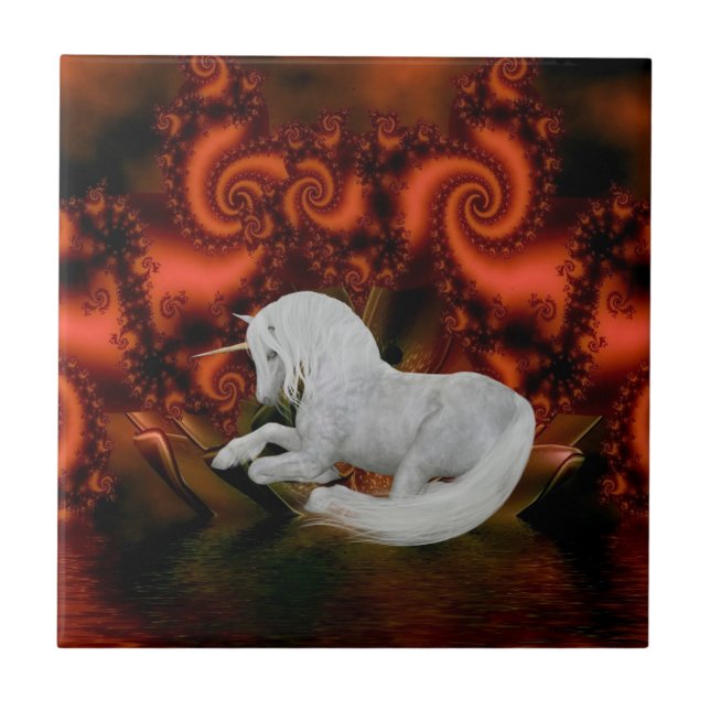 Unicorn Resting Fantasy Animal Art Tile (Front)