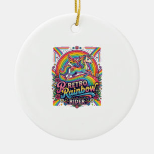 Unicorn Retro Rainbow Rider Ceramic Ornament