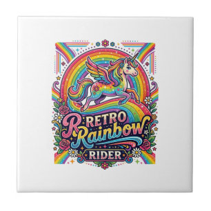 Unicorn Retro Rainbow Rider Ceramic Tile