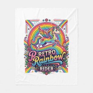 Unicorn Retro Rainbow Rider Fleece Blanket