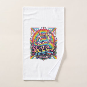 Unicorn Retro Rainbow Rider Hand Towel