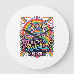 Unicorn Retro Rainbow Rider Large Clock