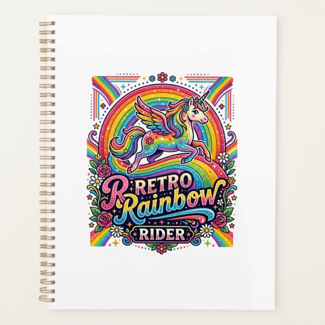 Unicorn Retro Rainbow Rider Planner (Front)