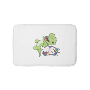 Unicorn Rides On Trex Cute Dinosaur With Unicorns Bath Mat