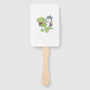 Unicorn Rides On Trex Cute Dinosaur With Unicorns Hand Fan