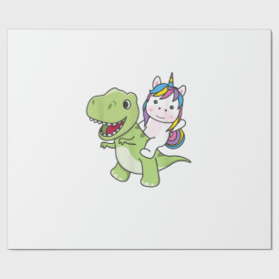 Unicorn Rides On Trex Cute Dinosaur With Unicorns Wrapping Paper