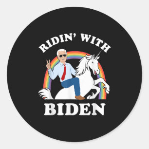 Unicorn Ridin With Biden Funny Joe Biden Classic Round Sticker
