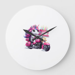 Unicorn Riding A Motorcycle Boys Women Kids Adults Large Clock