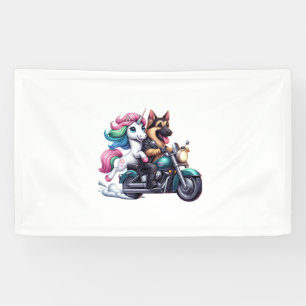 Unicorn Riding A Motorcycle Girls Women Kids Germa Banner