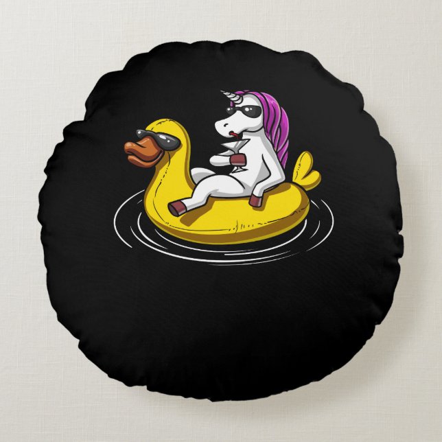 Unicorn Riding Bath Duck Float Funny Pool Party Round Cushion (Front)