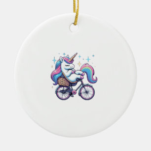 Unicorn Riding Bicycle Boys Girls Women Kids Teens Ceramic Ornament