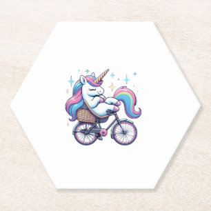 Unicorn Riding Bicycle Boys Girls Women Kids Teens Paper Coaster