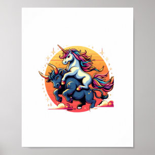 Unicorn Riding Bull Boys Girls Men Women Kids Rain Poster