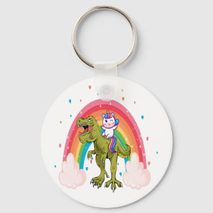 Unicorn Riding Dinosaur Basic Button Key Ring