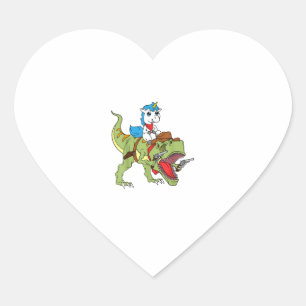 Unicorn Riding Dinosaur Kids Boys Girls Cowboy T-R Heart Sticker