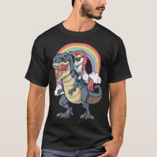 Unicorn Riding Dinosaur love father  T-Shirt