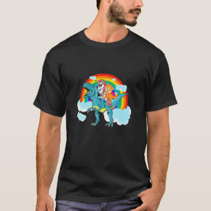 Unicorn Riding Dinosaur Rex Cat Kitten Boys Girls T-Shirt