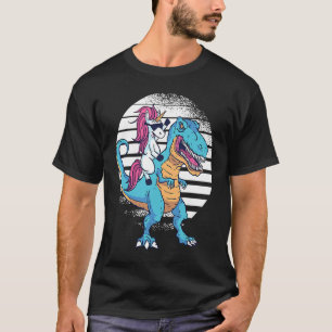Unicorn Riding Dinosaur Rex Retro Sunset Boys Girl T-Shirt