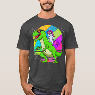 Unicorn Riding Dinosaur T Rex Rainbow Cute Fun Gif T-Shirt