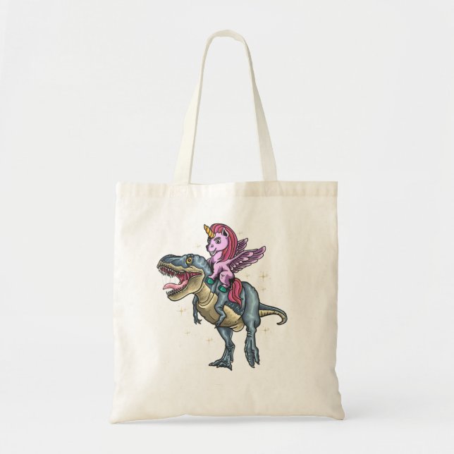 Unicorn Riding Dinosaur T Rex Tote Bag (Front)